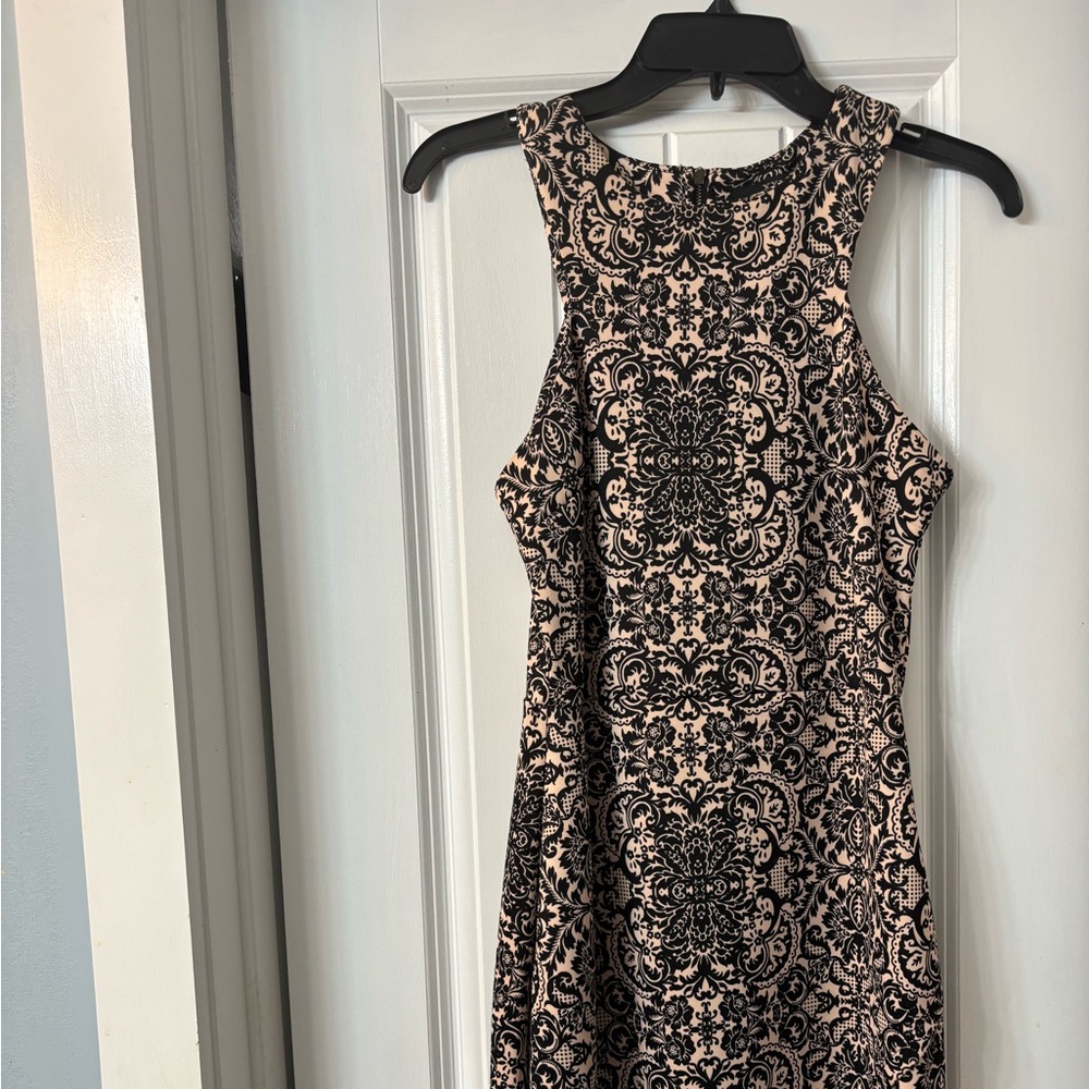 Forever 21 Black and Blush One-Shoulder Patterned Fit & Flare Dress